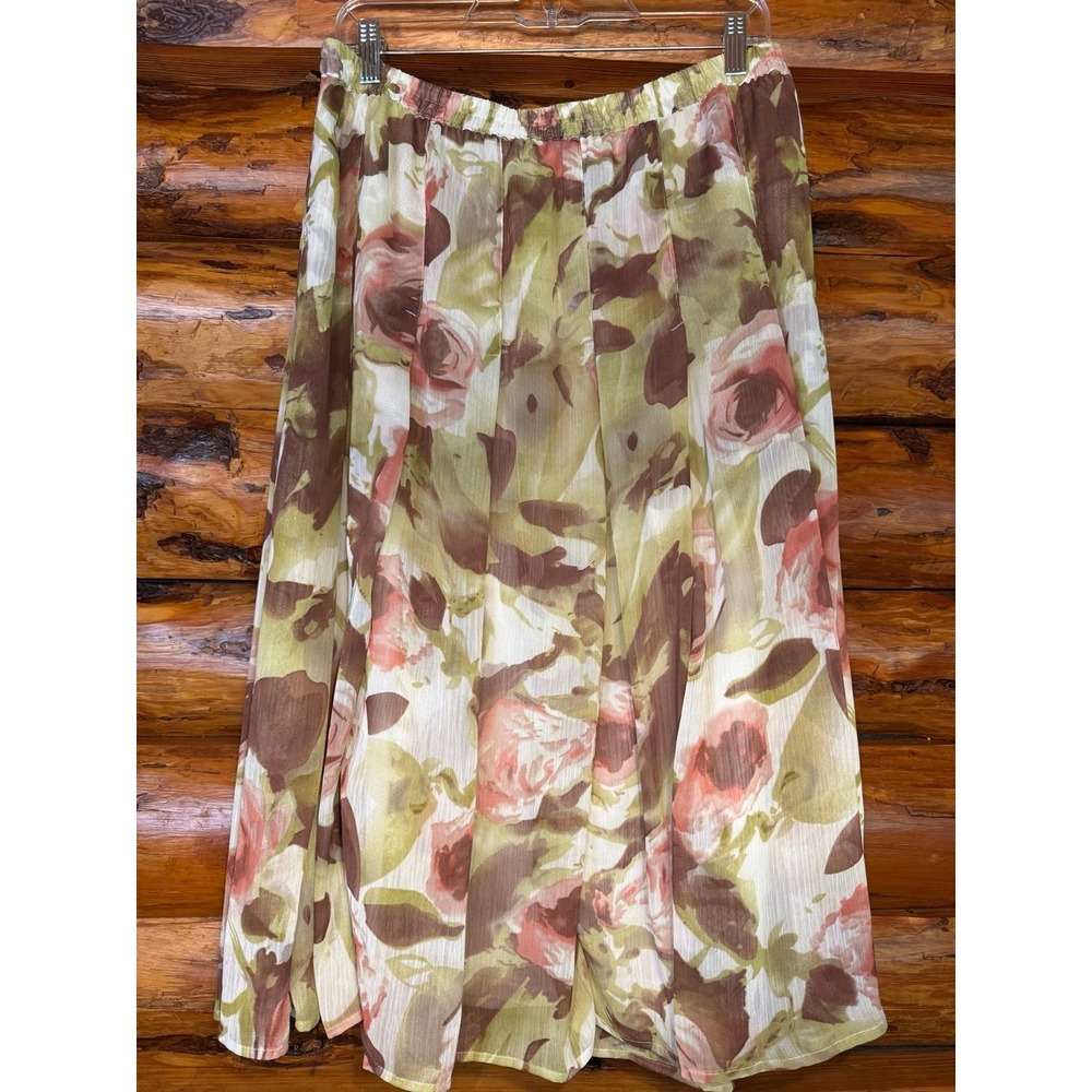 Krazy Kat Brown Floral Lined Skirt Size Large
